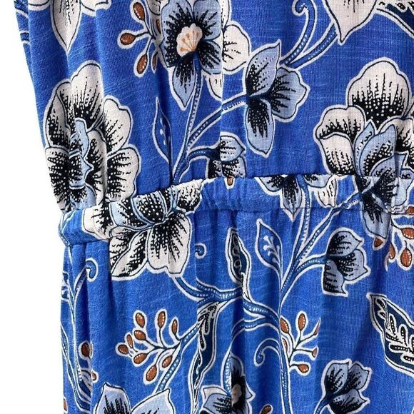 J. Jill v-neck sleeveless blue & orange print floral dress w tassel ties L Petit - Picture 5 of 9